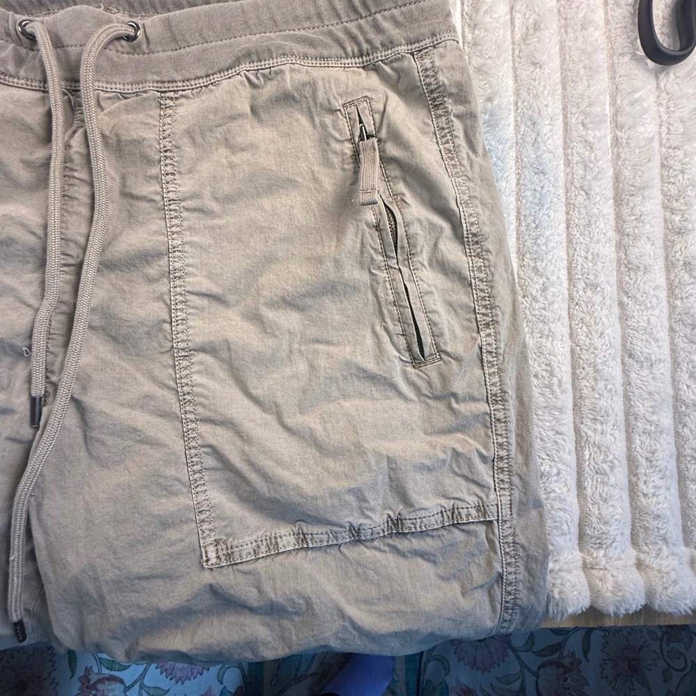 Standard James Perse Womens Utility Joggers Tan Drawstring Zip Pockets Size 3 - Picture 6 of 8